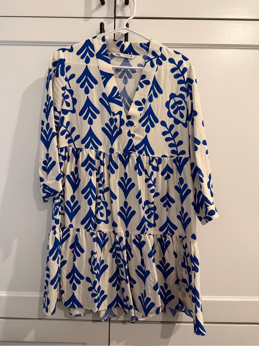 Zara White Dress with Royal Blue Floral Print